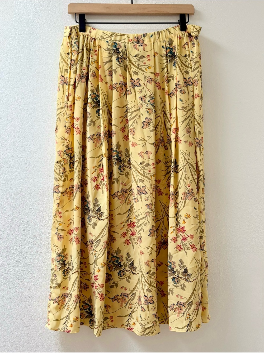 Vintage Prairie Cottagecore Yellow Floral Midi Skirt - Picture 2 of 4